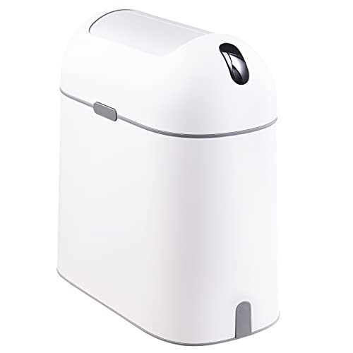 ELPHECO Bathroom Trash Can with lid, 2.5 Gallon, Motion Sensor, White Grey | Waterproof Garbage Can, Automatic Waste Basket, Butterfly Lid, Plastic Garbage Bin for Bedroom and Office - color: Grey