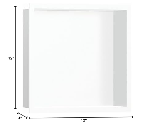 hansgrohe XtraStoris Individual Recessed Wall Niche Matte White with Design Frame 12"x 12"x 4" in Matte White, 56099700 - color: Matte White
