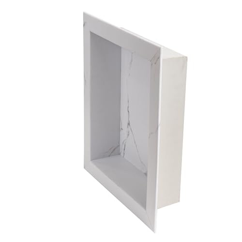 Palisade 17.5 in x 15.5 in Vinyl Shower Niche Carrara Marble/Urban Glacier | Waterproof Shower Insert - color: Carrara Marble/Urban Glacier