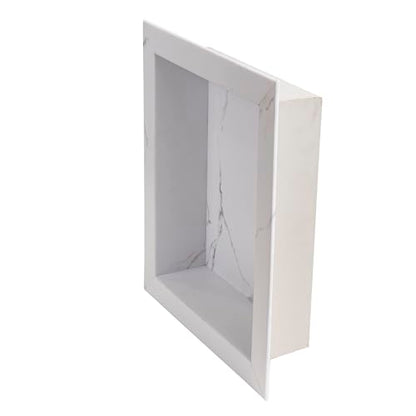 Palisade 17.5 in x 15.5 in Vinyl Shower Niche Carrara Marble/Urban Glacier | Waterproof Shower Insert - color: Carrara Marble/Urban Glacier