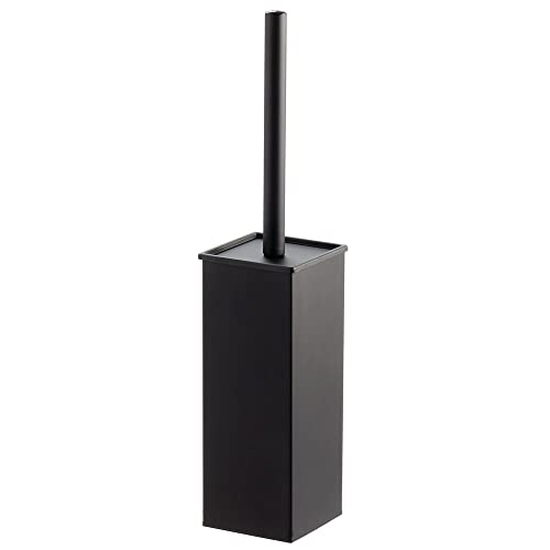 mDesign Steel Square Modern Toilet Bowl Brush and Holder for Bathroom Storage and Organization, Compact Free-Standing Design, Covered Brush - Sturdy, Deep Cleaning - Citi Collection - Matte Black - color: Matte Black