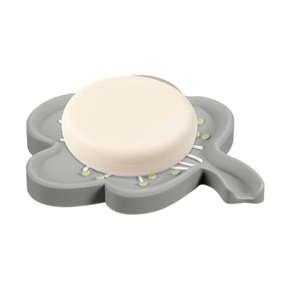 uxcell Silicone Soap Dish with Drain Spout, Portable Self Draining Flower Shape Soap Saver Holder for Bathroom Kitchen Sink, Gray - color: Gray