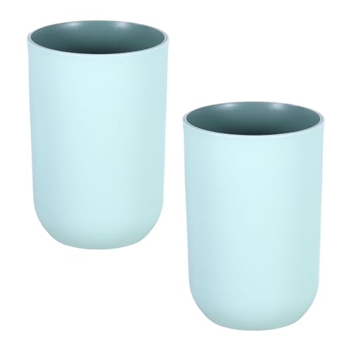 uxcell 2Pcs Plastic Drinking Cups, Double Color Unbreakable Reusable Bathroom Cup Mouthwash Cup Toothbrush Tumbler Holder, Light Blue - color: Light Blue