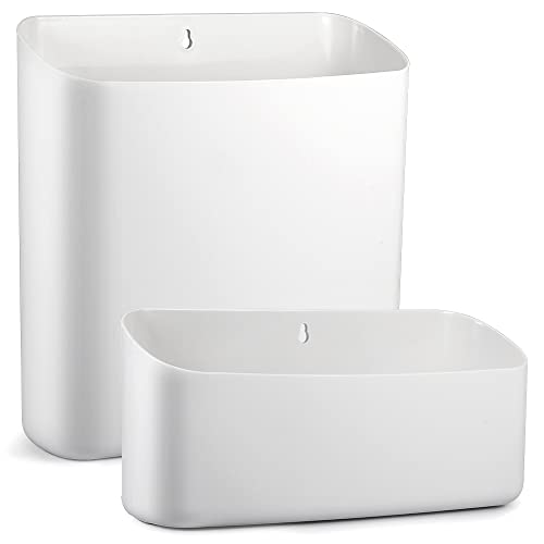 Picowe Magnetic Laundry Storage, 2 Pack Lint Holder Bin for Laundry Room, Space-Saving Trash Container Hanging on Dryer, Washer or Wall Mount Trash Bin (Gray White) - size: L+ M - White