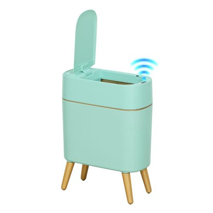 Touchless Bathroom Trash Can with Lid, Cute Tall Green Wastebasket | Waterproof,Narrow,Automatic,Convenient and Hygienic Easy to Use，2.6 gallon Small Garbage bin for Bedroom, Office，Living Room - color: Green