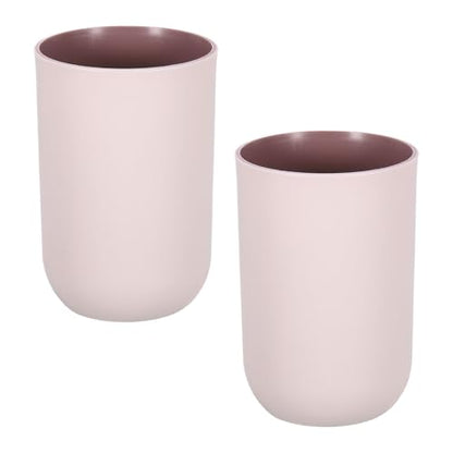 uxcell 2Pcs Plastic Drinking Cups, Double Color Unbreakable Reusable Bathroom Cup Mouthwash Cup Toothbrush Tumbler Holder, Pink - color: Pink