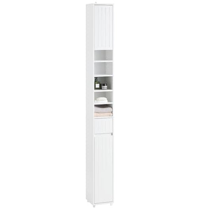 SoBuy Tall Narrow Storage Cabinet, Skinny Bathroom Cabinet with Adjustable Shelves Slender, Anti-Tipping Floor Standing Cupboard, Pinstripe White BZR160-W | BZR160-W Bathroom Cabinet with Doors, Drawer and Adjustable Shelves, Standing Bathroom Shelf, Whit