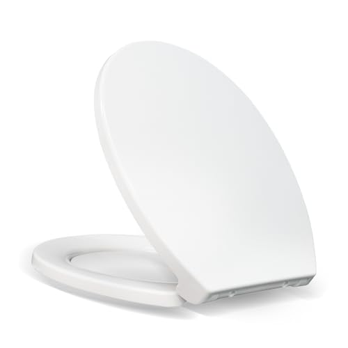 KHE Round Toilet Seat 16.5 Inch, Soft Close, White | Quick Release, Easy Cleaning, Non-Slip Bumpers, Durable PP - size: Round 16.5''