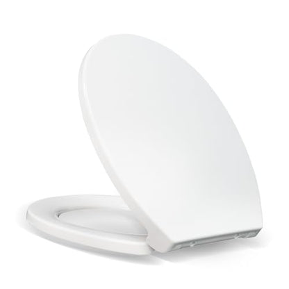 KHE Round Toilet Seat 16.5 Inch, Soft Close, White | Quick Release, Easy Cleaning, Non-Slip Bumpers, Durable PP - size: Round 16.5''