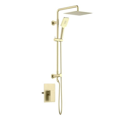 KIBI Cube 2-Function Wall Mounted Rain Shower Column | Bathroom Shower Faucet System with Solid Brass Rough-In Valve, 10" Rain Shower Head | Easy Temperature Control (Brushed Gold, KSC404) - color: Brushed Gold