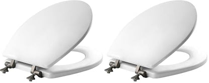 MAYFAIR 844BN 000 Toilet Seat with Brushed Nickel Hinges will Never Come Loose, ROUND, White, 2 Pack - ROUND - size: Round (Pack of 2), style: Brushed Nickel Hinge