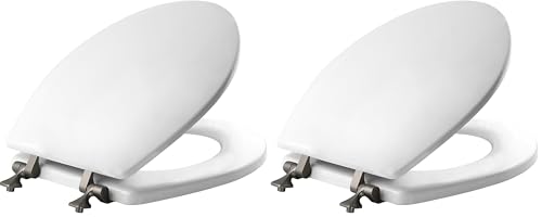 MAYFAIR 844BN 000 Toilet Seat with Brushed Nickel Hinges will Never Come Loose, ROUND, White, 2 Pack - ROUND - size: Round (Pack of 2), style: Brushed Nickel Hinge