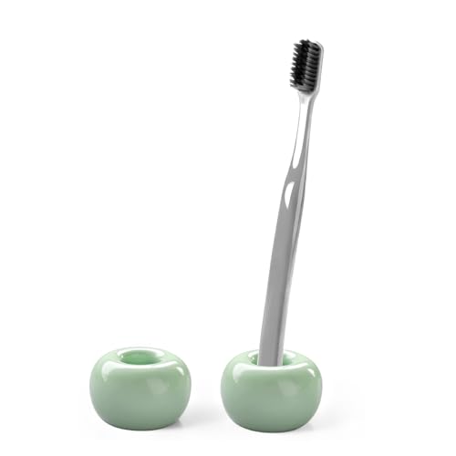 2Pcs Ceramic Toothbrush Holders for Bathrooms Countertop Toothbrush Holder Single Mini Toothbrush Holder Pen Holder Razor Holder Bathroom Tooth Brush Holder Toothbrush Stand - color: Green