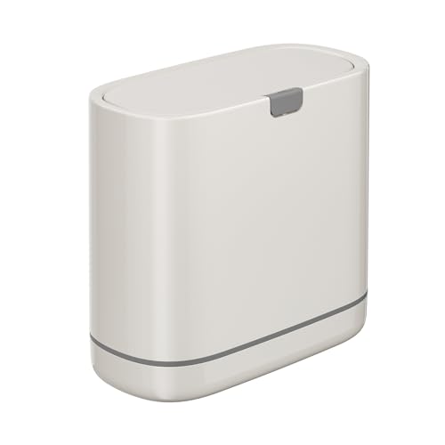Bathroom Trash Can with Lid, 2.6 Gallon Slim Garbage Can with Inner Bucket, Press Top Bin, Plastic Narrow Wastebasket for Kitchen, Home, Office, Bedroom, Living Room