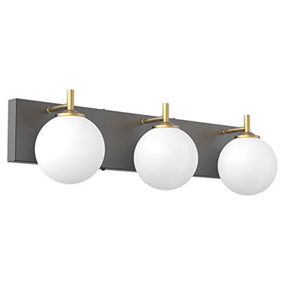 Aipsun Mid Century Modern Bathroom Vanity Light 3 Lights Milky White Glass Shades Black/Golden Bathroom Light Fixture(Exclude Bulb) - color: Black+Gold, size: 3 Lights