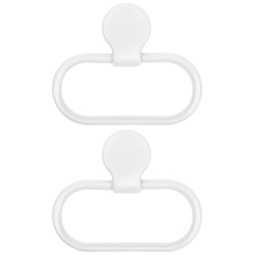Healeved 2pcs Adhesive Towel Ring for Bathroom Wall, Waterproof Hand Towel Holder Strong Stick, White No-Drill Installation Wash Cloth Hanger for Shower and Bathroom