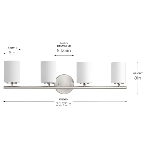 Progress Lighting 4-Light Etched White Glass Modern Bath Vanity Light, Replay Collection, Brushed Nickel (P2160-09) - color: Brushed Nickel, size: 4-Light