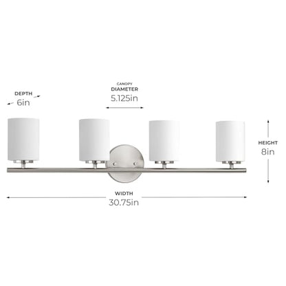 Progress Lighting 4-Light Etched White Glass Modern Bath Vanity Light, Replay Collection, Brushed Nickel (P2160-09) - color: Brushed Nickel, size: 4-Light