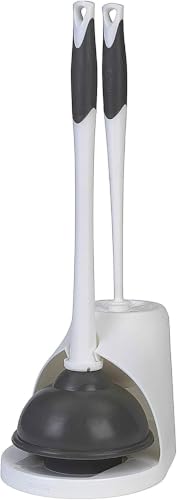 Clorox Toilet Plunger and Brush Bowl Set with Holder Caddy Storage for Cleaning Bathroom and Unclogging Toilets, White & Gray (Pack of 12) - size: 12-Pack