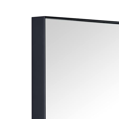 TEHOME Recessed Mount 16x26'' Squared Rectangle Matt Black Bathroom Medicine Cabinet with Mirror Black Metal Framed Rectanglular Medicine Cabinet 2 Adjustable Glass Shelves - color: Black