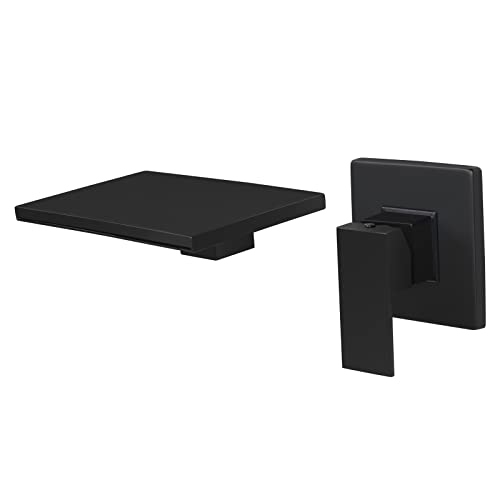 Wall Mount Bathtub Faucet,Brass Bathroom Waterfall Tub Faucet Single Handle Roman Tub Filler with Rough-in Valve,Matte Black,2Y3MK - color: Matte Black, size: 1 Handle Style B