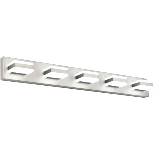 SOLFART 5 Light Bathroom Vanity Light Brushed Nickel Bathroom Vanity Light Fixtures Over Mirror Led Lights for Restroom Nickel ETL Listed - color: Brushed Nickel,6000K & 100% -0% Dimmable Brightness, size: 5- Light,38Inch