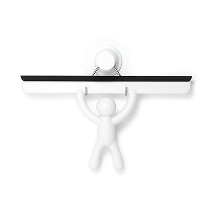 Umbra Buddy Adhesive Squeegee, Shower Glass and Mirror Cleaner, White | Streak-free flexible blade, mounts on tile or drywall, easy clean silicone, anti-rust plastic
