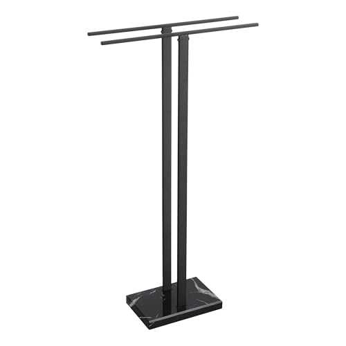 KES 37" Freestanding Towel Rack, Heavy Black Marble Base, Stainless Steel | Natural Veining Marble, Anti-Slip Pads, Rustproof Stainless T-Bars, Stable 8.23 lb Base, No-Drill Setup - color: Black Marble & Black Bar, size: 37" H (Equal-height)