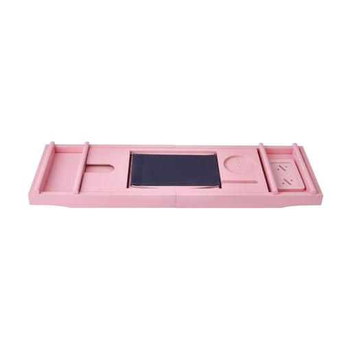Pink Bamboo Bathtub Caddy with Bath Sponge, Bath Tray for Bathtub, Expandable Size, Fits Most Bath Tubs