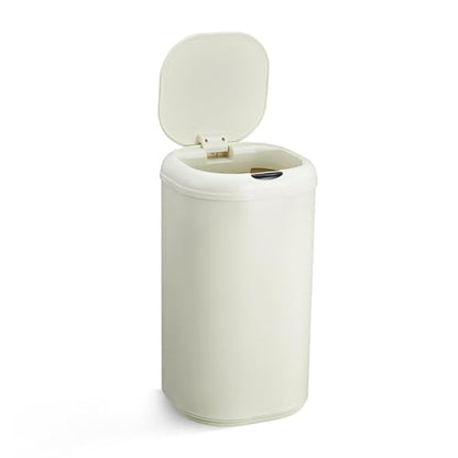 30L (8 Gallon) Beige Stainless Steel Motion Sensor Trash Can - Touchless Automatic Lid, Cylindrical Smart Waste Bin for Kitchen Bathroom Living Room Home Office