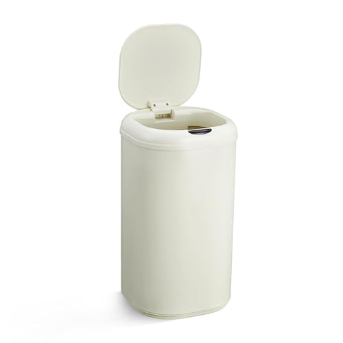 8 Gallon Touchless Motion Sensor Trash Can – Automatic Stainless Steel Waste Bin with Lid – 30l Cylindrical Smart Garbage Can for Kitchen, Bathroom, Living Room, Home Office – Beige