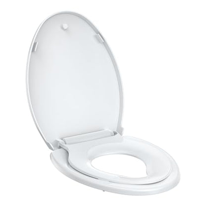Toilet Seat with Toddler Seat, Elongated Toilet Seat, Quick-Release Structure Toilet Seat, Quick-Attach Hardware & Full Flat with Grip-Tight Bumpers, Quiet-Close Seat, White 19 in - size: elongated