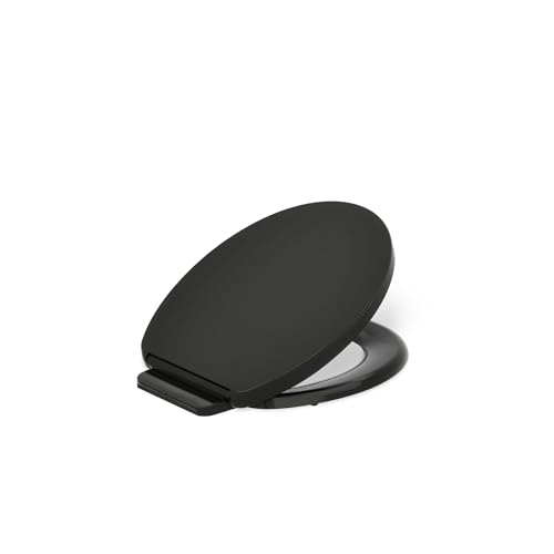 KOHLER K-26802-7 Impro ReadyLatch Quiet Close Round Toilet Seat, Soft Close Seat, Compatible with Round Toilets, Grip-Tight Bumpers, New Home Essentials, Slam Prevention, Black - color: Black/Black, size: Round