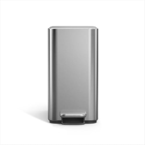 simplehuman Slim Step Can, 9L / 2.4 Gallon Primary Bathroom Trash Can, Liner Pocket®, Sleek Internal Hinge, 150,000-Step All-Steel Pedal, Lid Shox® Silent Close, Brushed Stainless Steel - color: Brushed, size: 9L