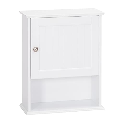 Spirich Bathroom Wall Cabinet Over Toilet, Small Medicine Cabinet, White | FSC-Certified Wood, Adjustable Shelf, Single Beadboard Door, Open Bottom Shelf, Compact Wall Storage for Bathroom or Kitchen