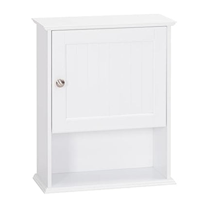Spirich Bathroom Wall Cabinet Over Toilet, Small Medicine Cabinet, White | FSC-Certified Wood, Adjustable Shelf, Single Beadboard Door, Open Bottom Shelf, Compact Wall Storage for Bathroom or Kitchen