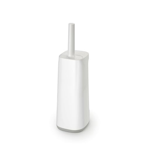 Joseph Joseph Flex Plus - Smart Hygienic Silicone Toilet Brush with Storage Bay Caddy, flexible, anti-drip, anti-clog deep clean head - Large, White/Grey