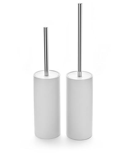 Matt White Ceramic Toilet Brush and Holder Set | Freestanding Toilet Bowl Cleaners Brush, Scrubber Brush for Toilet, Bathroom Accessories with Stainless Handle, Deep Cleaning - color: Matt White, size: Set/2