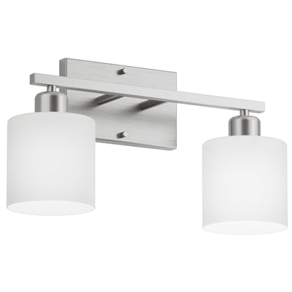 Bathroom Vanity Light Fixture Brushed Nickel, 2-Light Wall Sconces | Anti-Rust Vanity Lights Over Mirror, 12 Inches, E26 Standard Socket, Milky White Glass Shades, Bulbs Not Included - color: Brushed Nickel-2 Light