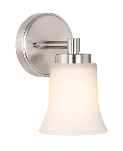 XiNBEi Lighting Wall Sconce Light Bathroom Vanity Fixture Brushed Nickel | Modern Small Bathroom Light Fixture, Single Wall Light, White Glass Shade, For Hallway Bedroom Kitchen Stairway - color: Brushed Nickel, size: 5"
