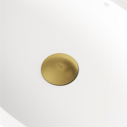 Vigo Bathroom Sink Pop Up Drain Without Overflow, Matte Gold Drain Stopper with ClogFree QuickDrain Technology & Matching Mounting Ring - color: Gold