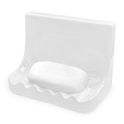 White Vintage Wall-Mounted Ceramic Soap Dish for Shower Wall | Retro Ceramic Soap Holder Ceramic Soap Tray & Sloped Drainage For Home Bathtub Bathroom Shower Accessories Tile Wall Install