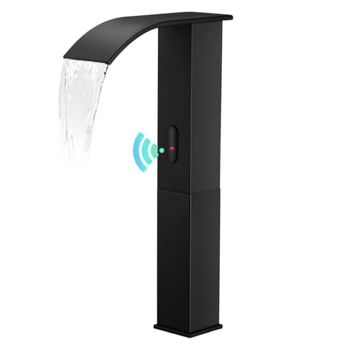 Touchless Bathroom Sink Faucets for 1 Hole, Hands-Free Automatic Motion Sensor Faucets with Tall Body,Black Waterfall Sink Faucets for Bathroom (Tall Body, Black) - color: Black, size: Tall Waterfall