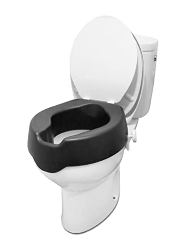 KMINA 4 Inch Soft Raised Toilet Seat with Lid, 300 lb Capacity, Fits Round & Compact Elongated Bowls up to 15" Wide, Tool-Free Clamp-On Riser, Black - color: Black