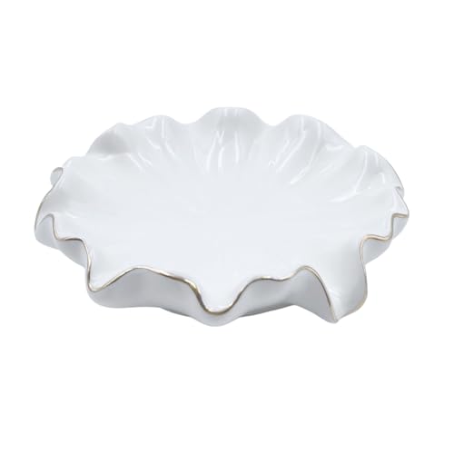 Ceramic Soap Dish Self-Draining Lotus Leaf Soap Holder Soap Saver for Bathroom,Kitchen,Sink,Bathtub(White) - color: White