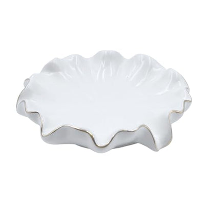 Ceramic Soap Dish Self-Draining Lotus Leaf Soap Holder Soap Saver for Bathroom,Kitchen,Sink,Bathtub(White) - color: White