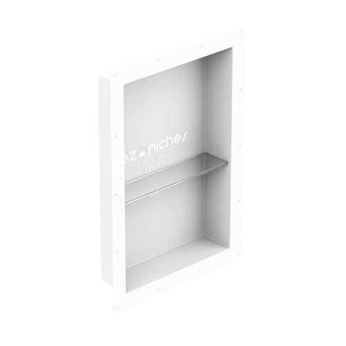 New Ready for Tile Recessed Bathroom Shower Shampoo Shelf Niche (Frosted Glass Divider for 14" Width) - size: Frosted Glass Divider for 14" Width