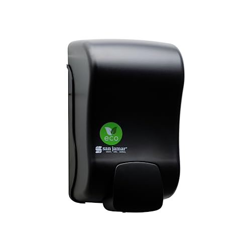 San Jamar Ecologic Rely Recycled Plastic Manual Liquid Soap Dispenser, Liquid Dispenser, Wall Mounted Dispenser with Zero Waste for Home and Business, 900 Ml, Black