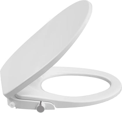 Elongated Bidet Toilet Seat Self Cleaning Dual Nozzles Toilet Seat with Soft Close Lid, Quiet-Close Design and Adjustable Water Spray, White Bidet Attachment Easy Installation