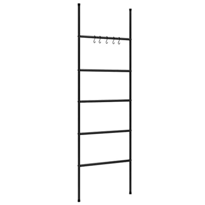 5-Tier Towel Ladder Rack, Wall Leaning Blanket Holder for Bathroom Bedroom Living Room, Modern Decorative Iron Storage Organizer, 68.9 Inches Tall, Black
